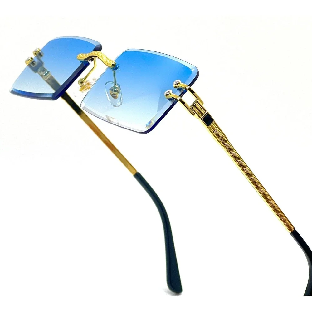 Blue Lens Gradient Sunglasses Gold Metal Frame‎ UV400 Sun Protection Metal Frame